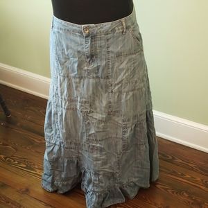 Patchwork denim maxi skirt